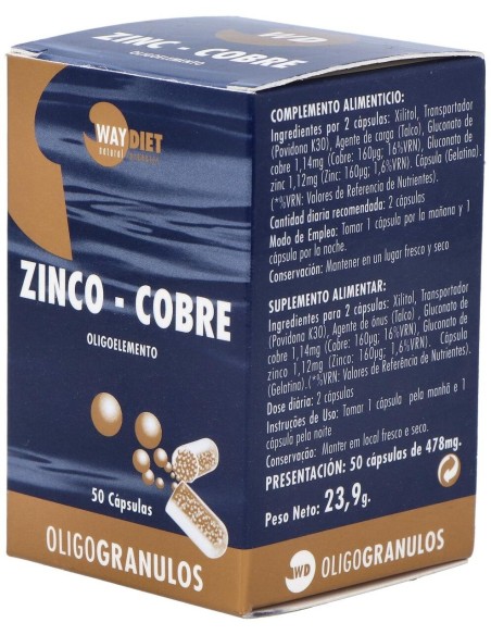 Zinc-Cobre Oligogranulos 50Caps. de Waydiet Natural Products