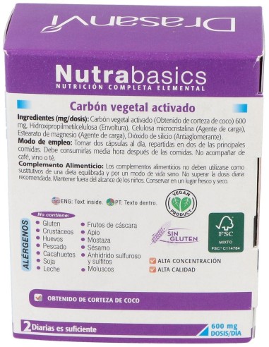 Carbon Vegetal 60 Capsulas Nutrabasicos Drasanvi