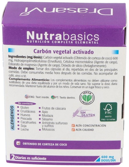 Carbon Vegetal 60 Capsulas Nutrabasicos Drasanvi