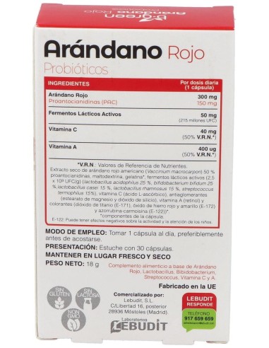 Arandano Rojo + Probioticos 30Cap. de B.Green (Lab. Lebudit)