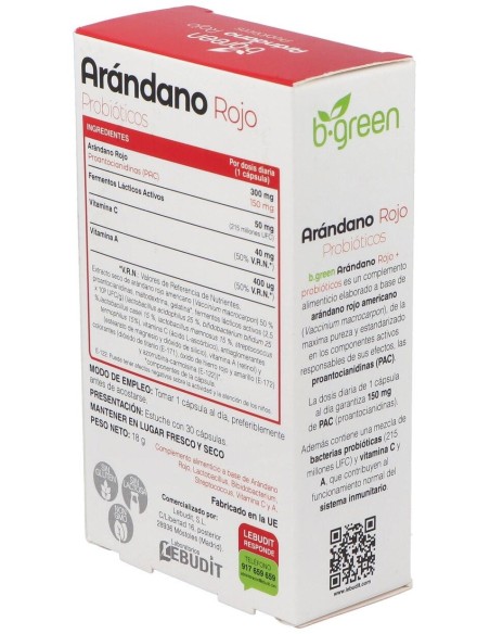 Arandano Rojo + Probioticos 30Cap. de B.Green (Lab. Lebudit)