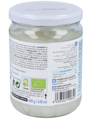 Aceite Virgen De Coco 1ª Presion Frio 400Gr. Bio de Naturgreen