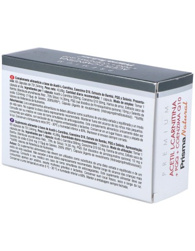 Acetil L-Carnitina+Pqq+Coenzima Q10 60 Cap   de Prisma Natural