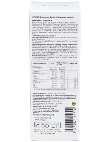 Linfadren Drenante Linfatico 250Ml. de Codiet