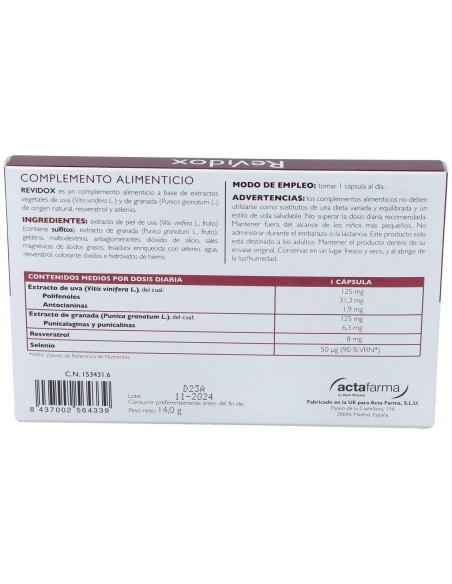 Revidox 30Cap. de Actafarma