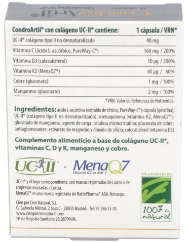 Condroartil Con Colageno Uc-Ii 30Cap. de Cien Por Cien Natural