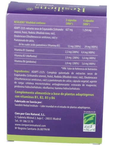 Resiliens Vitalidad 60Cap. de Cien Por Cien Natural