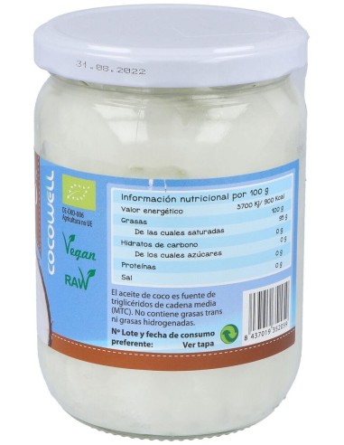 Aceite De Coco 500Ml. de Cien Por Cien Natural
