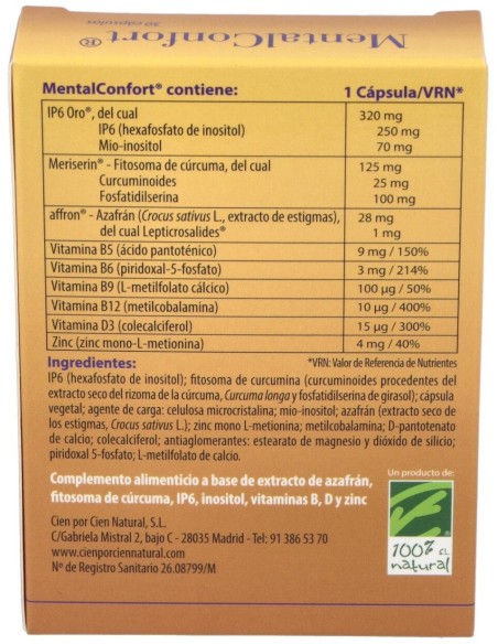 Mentalconfort 30Cap. de Cien Por Cien Natural