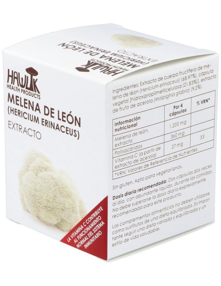Melena De León (Hericium Erinaceus). Extracto Puro. Bio 60 Vcáps de Hawlik