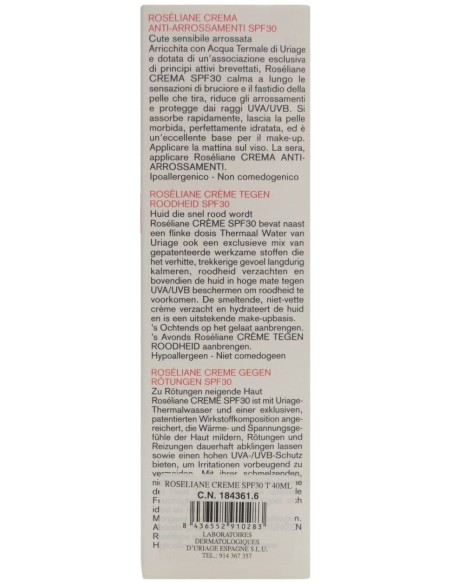 Roseliane Crema Antirojeces Spf30+ 40 Mililitros Uriage