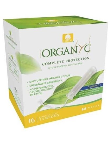 Tampón con aplicador compacto regular, 100% algodón orgánico, 16ud de Organyc