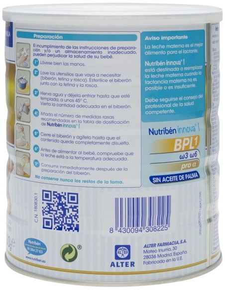 Nutriben Innova 1 S/ Ac Palma 800Gr. de Nutriben