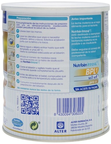 Nutriben Innova 1 S/ Ac Palma 800Gr. de Nutriben