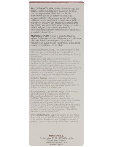 Hair System 3Gf Locion Anticaida Unisex 100Ml de Martiderm