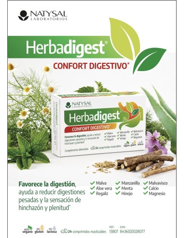 Herbadigest Confort Digestivo 24 comprimidos masticables de Natysal
