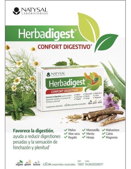 Herbadigest Confort Digestivo 24 comprimidos masticables de Natysal