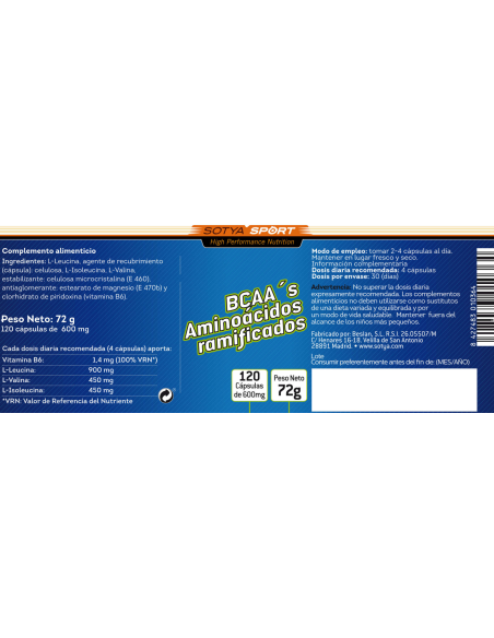 Bcaa'S (Aminoa.Ramificados) 120 Capsulas De 600Mg Sotya