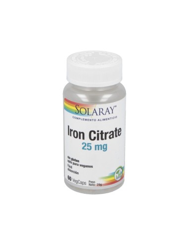 Iron Citrato 25mg Solaray - 60 Cápsulas para Energía Vital