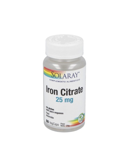 Iron Citrato 25mg Solaray - 60 Cápsulas para Energía Vital