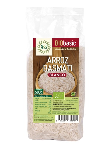 Arroz Basmati Blanco Bio 500 Gramos  Sol Natural