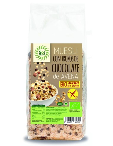 Muesli De Avena Chocolate Bio Sin Gluten 425 Gramos  Sol Natural