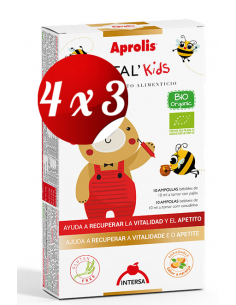 Pack 4x3 Aprolis Vital Kids Vitalidad-Defensa 10 ampollas de Intersa