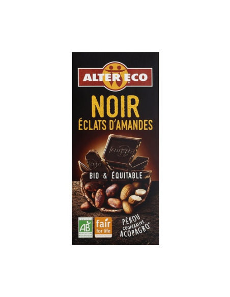 Chocolate Negro Con Trocitos De Almendras Bio, 100 G de Altereco