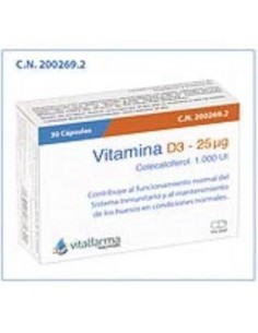 Vitamina D3 25Microgramos (1000Ui) 30 Cápsulas  Vitalfarma