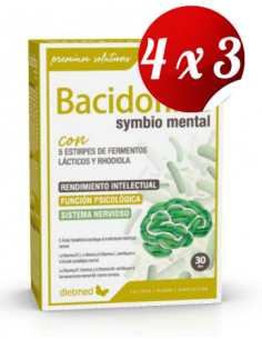 Pack 4x3 uds Bacidofilus Symbio Mental  30 Capsulas De Dietmed