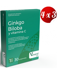 Pack 4x3 Ginkgo Biloba Y Vitamina C 30 Comprimidos  de Herbora