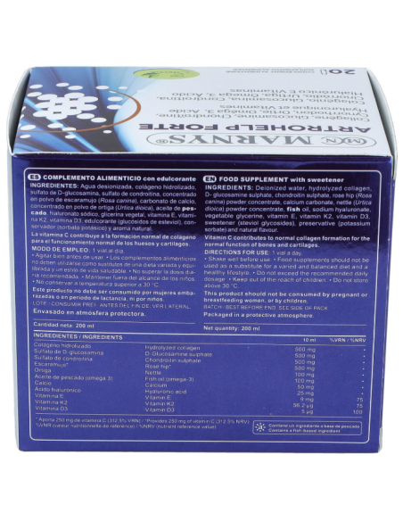 Arthrohelp Forte  Colágeno + Glucosamina + Escaramujo + Ortiga + Omega 3 + Ácido Hialurónico + Vitaminas    20 Viales X 10 Ml M