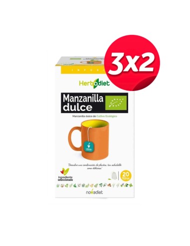 Pack 3x2 Herbodiet Manzanilla Eco Envase de 20 bolsitas filtro de 1,5 g. de Novadiet