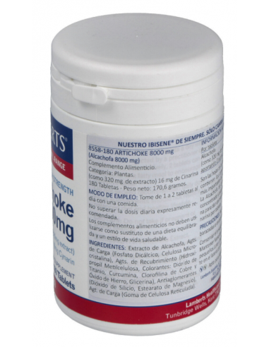 Alcachofa 7425 mg (16 mg de Cinarina) 180 Tabs de Lamberts