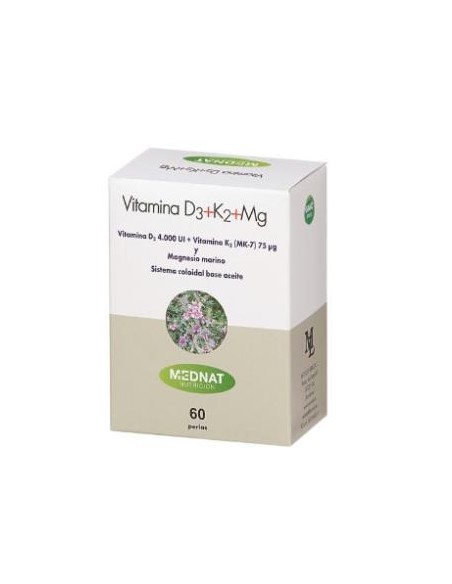 Vitamina D3+K2+Mg 60Perlas. de Mednat