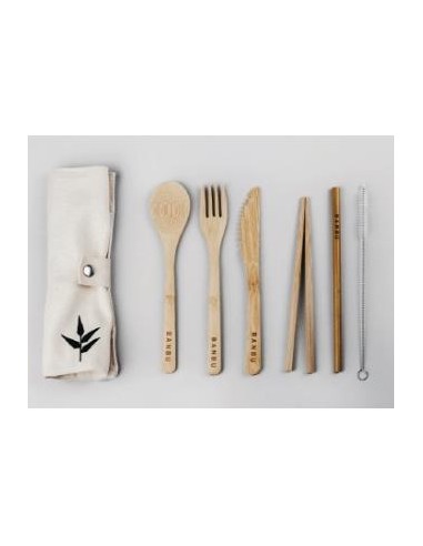 Banbu Set De Cubiertos De Bambu+Funda De Tela. de Banbu