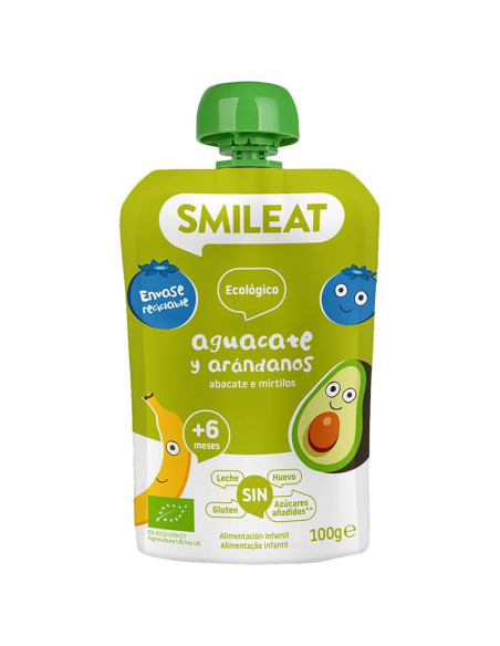 Pouch De Aguacate Y Arándanos Bio, 100 G de Smileat
