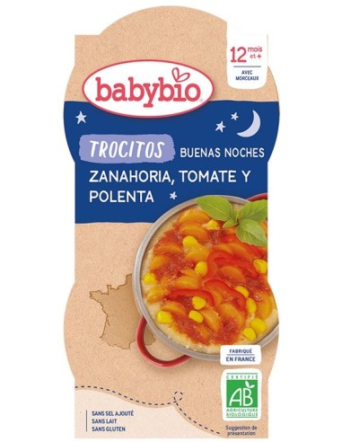 Buena Noche TROCITOS  Zanahoria tomate y Polenta  2x200g de Baby Bio