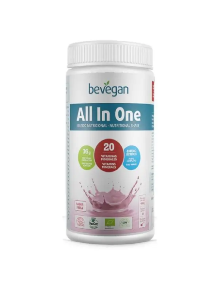 All In One Batido Nutricional Fresa 450Gr. Bio Sg Vegan de Bevegan