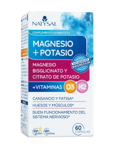 Magnesio, Potasio, D3 y K2 Natysal  60 Cápsulas Saludables