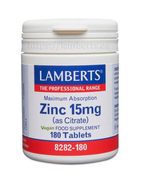 Pack 2 Zinc 15 mg Citrato 180 Tabs Lamberts - Salud Óptima