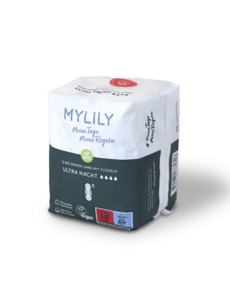 Compresas de noche ecológicas Mylily 100% algodón, 10 unidades