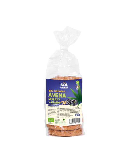Pack 8 Galletas Bio Avena, Moras y Cáñamo Solnatural 200g