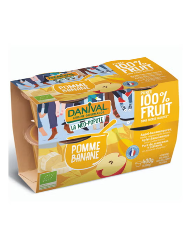Pack 4 Purés De Manzana Y Plátano Bio, 400 G de Danival