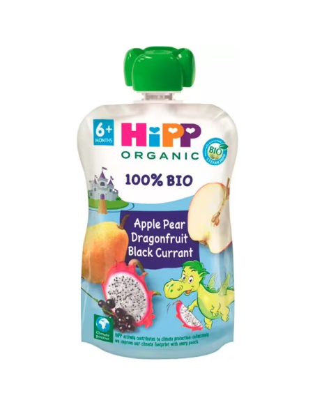 Pack 6 Pouches Bio Hipp Dragón, Manzana, Pera y Grosella 100g