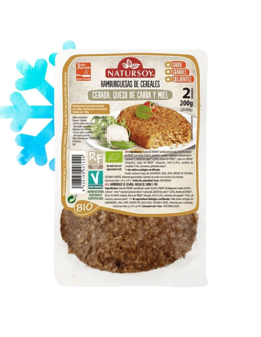 Hamburguesa de cebada, queso de cabra y miel