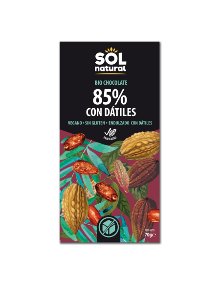 Tableta Chocolate Dark 85% Con Dátiles Bio 70 g  de Solnatural