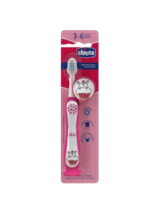 Cepillo Dental Rosa Hippo Chicco 36M+  Cuidado Infantil Seguro