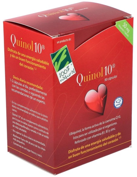 Quinol10®-50mg. 90. Caja con 90 cápsulas de 50mg de Ubiquinol (en blíster)